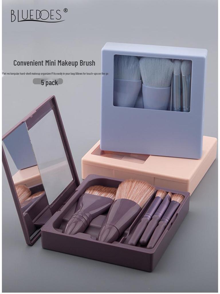 Portable Makeup Brush Set with Mirror: Soft Bristle Powder & Eyeshadow Brushes in Storage Box