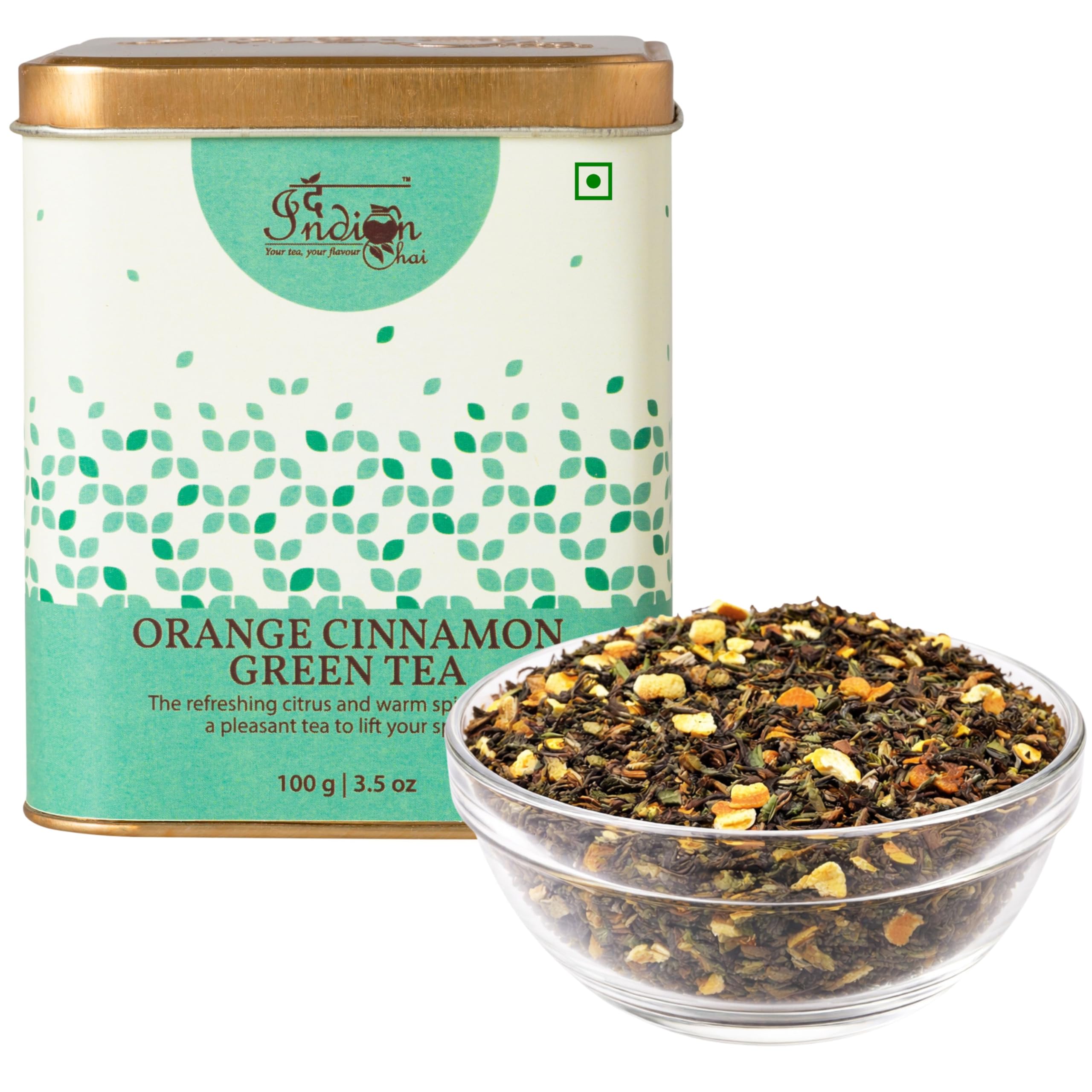 The Indian Chai - Orange Cinnamon Green Tea 100g | Loose Leaf Blend with Green Tea, Orange Peel, Cinnamon & Clove | Aromatic Wellness Infusi