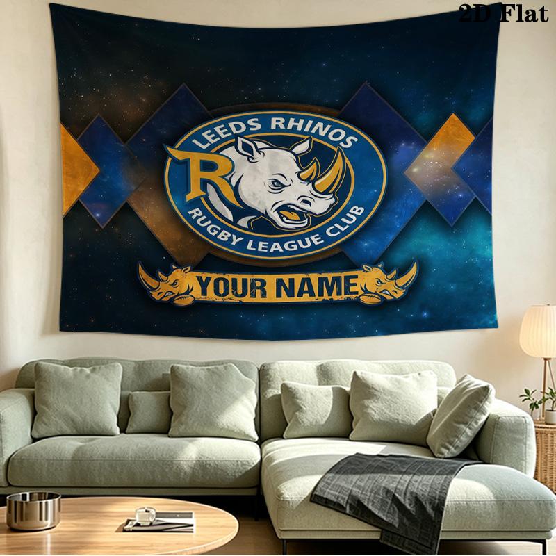 Custom Name Leeds Rhinos2 Printed Tapestry – Wall Hanging for Bedrooms, Dorms, and Home Decor