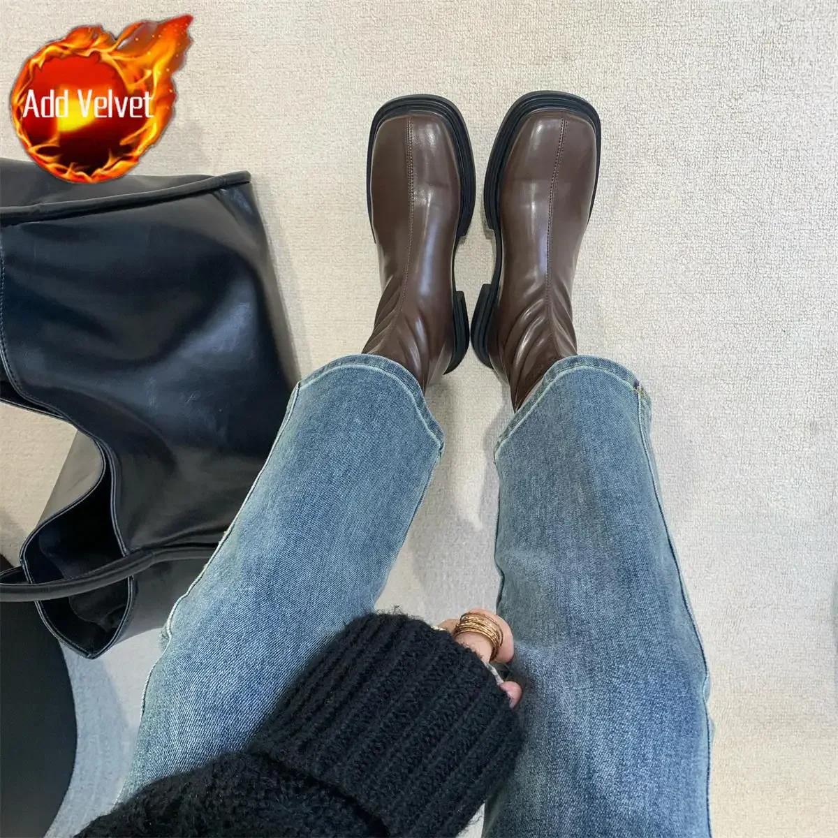 

Fashion Brown Booties Elegant With Low Heels Waterproof Woman Short Shoes On Offer Goth Y2k Designer Luxury Autumn Ankle Boots for Women 35