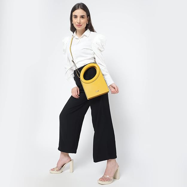 Faux Leather Scupltural Shaped Top Handle Handbag with Detachable Sling for Women Ladies