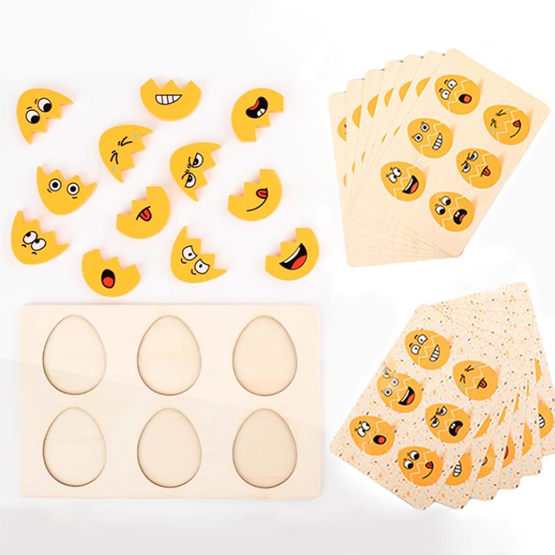 Children s early education puzzle wooden toys expression matching game, children s interactive building blocks
