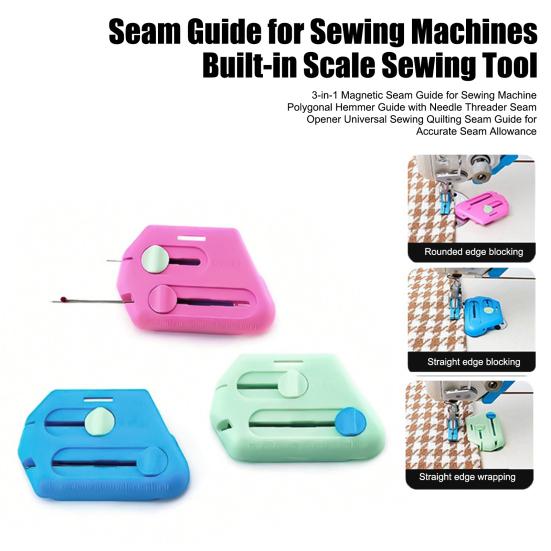 3-in-1 Magnetic Seam Guide for Sewing Machine Polygonal Hemmer Guide with Needle Threader Seam Opener Universal Sewing Quilting Seam
