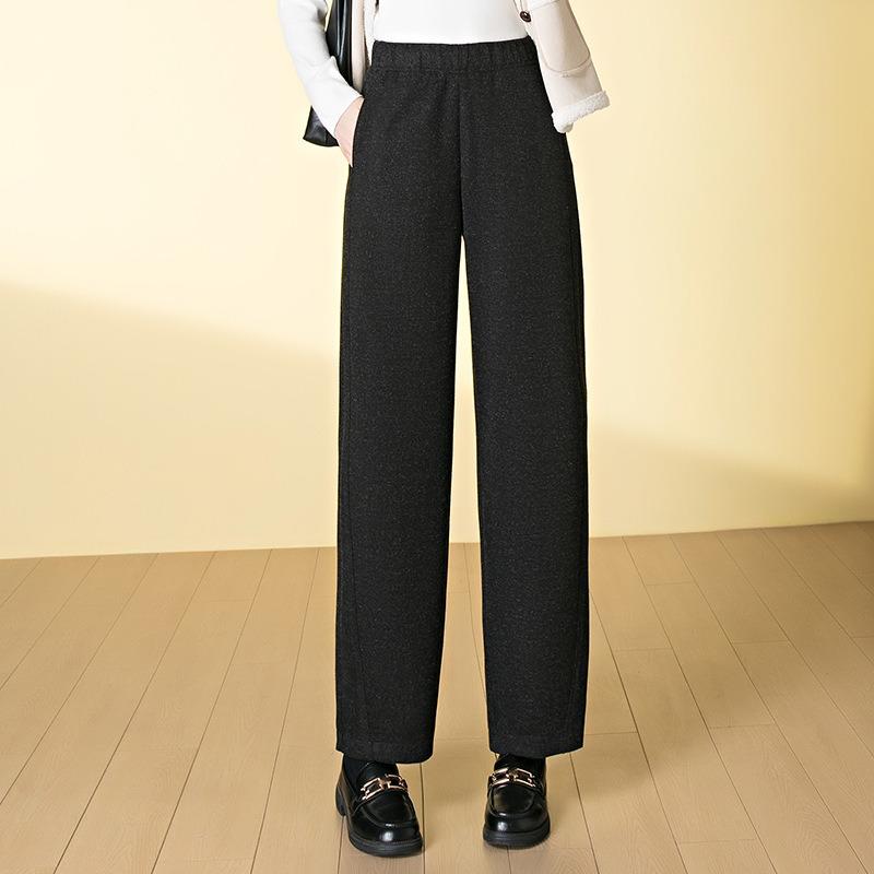 

High-end mulberry silk woolen scimitar pants women s autumn and winter new fashion and thin woolen casual straight-leg pants 2XL