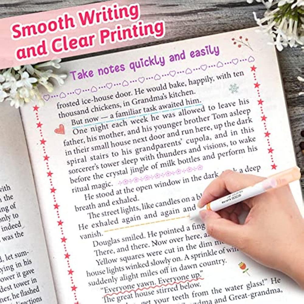 6pcs Colored Highlighters,curved Pen for Note Taking,6 Different Patterns Scrapbooking Supplies,6 Color Bullet Journal Pens,Flownwing Flair Pens