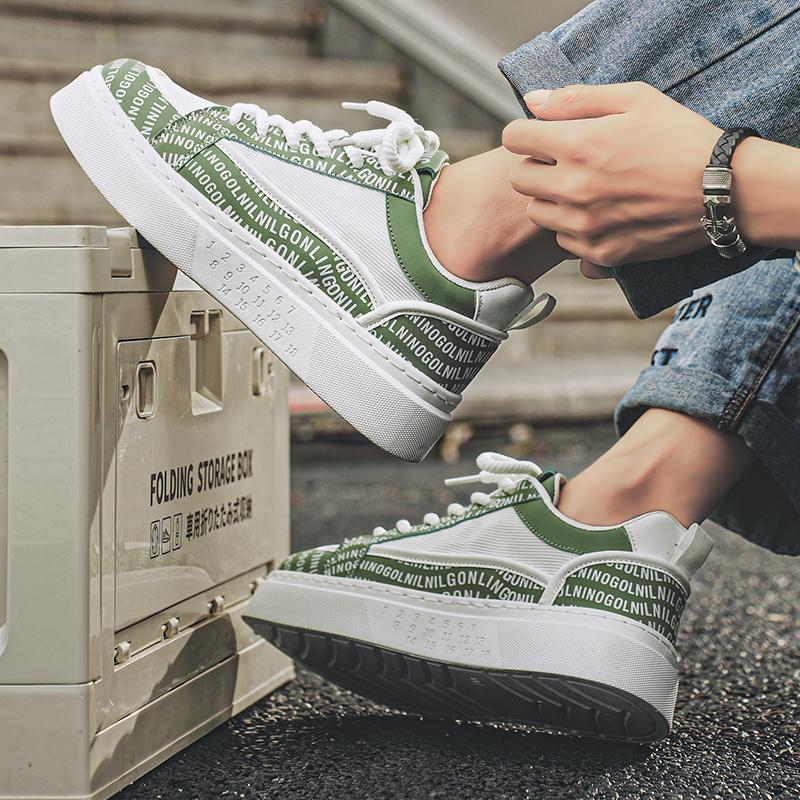 Tênis Casual Masculino Designer Sapatos Brancos Moda Tecido de Couro de Microfibra Respirável Altura Aumentada Plataforma Plana Sapatos de Bordo