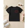Mărimi europene Fete Modă de vară Tricou cu mânecă scurtă DADDYS LITTLE VALENTINE Imprimeu desen animat carouri și ochi de inimă Gât rotund casual