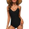 Solid Color One Piece Swimsuit Women With Push-Up Padding Backless Fit Swimwear Beach Vacation Pool