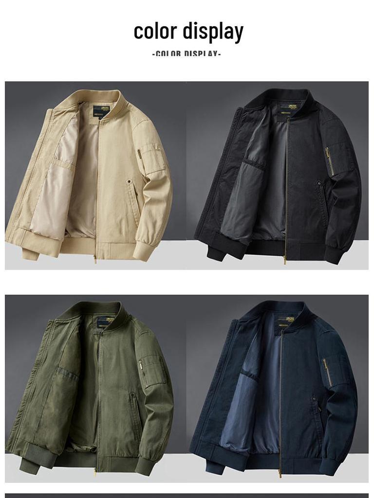 Veste Pilote 100% Coton pour Homme 2024, Coupe Ample Printemps/Automne, Grandes Tailles, Workwear Style Baseball, Légère.