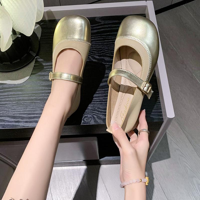 Modă NOU Primăvară Pantofi de Piele cu Vârf Rotund Moale și Ușor Femei Acoperă Călcâiul Curea cu Cataramă Balerini Modă Talpă Moale Culoare Solidă Modă Casual