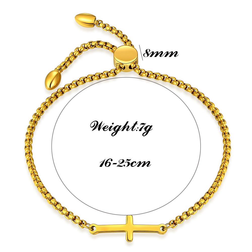 European & American Style Adjustable Titanium Steel Cross Bracelet for Women - Available in Three Colors, Laser Engraving Option