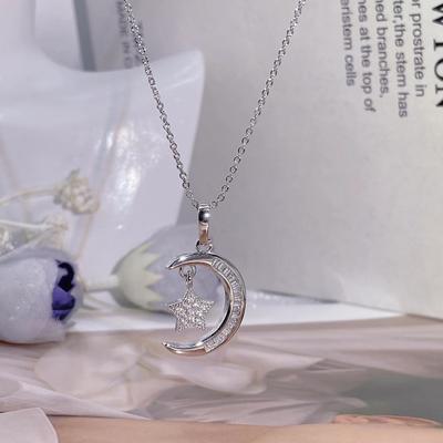Classic 925 Sterling Silver Vs2 Diamond Necklace Pendant For Women Silver 925 Jewelry Moon Pendant Diamond Necklace Jewelry