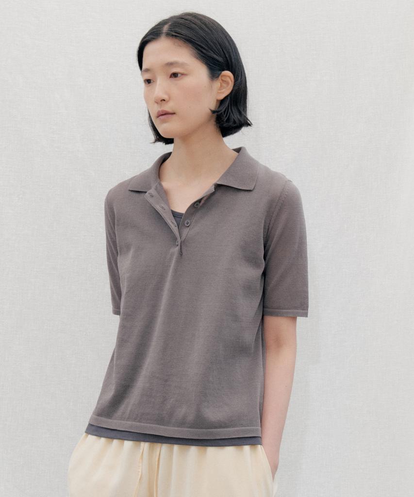 STEP AROUND See-Through Collar Half Knit_Charcoal
