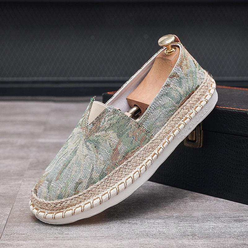 New Shoes for Men Canvas Casual Shoes Summer Trend Print Breathable Slip-on Loafers Street Cool Flat Fisherman Shoes