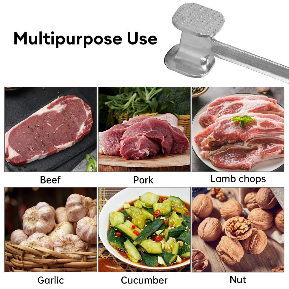 Kladívko na zjemňování masa 19 cm pro domácnost z hliníkové slitiny Steak Kovová palička Kuchyňský nástroj Odolný oboustranný tendrovač pro velké zatížení