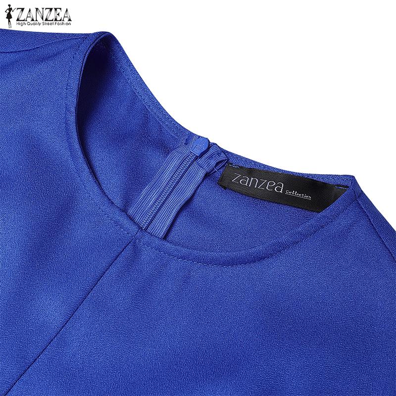 ZANZEA Women Casual Round Neck Summer 3/4 Sleeve Elegant Dress