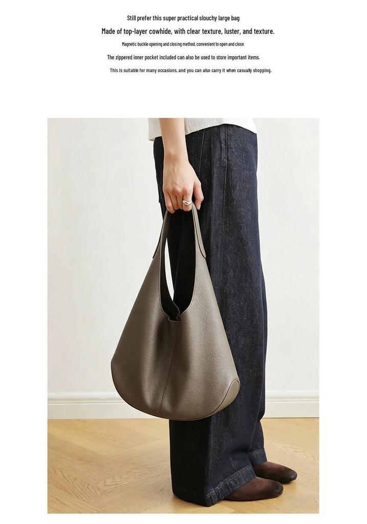 Women's Genuine Leather Large Capacity Underarm Tote Bag - Versatile, High-End Bucket Shoulder Bag for Commuting