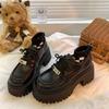 Platform small leather shoes women's British style 2025 autumn new thick heel heightening black loafers lace-up cotton shoes