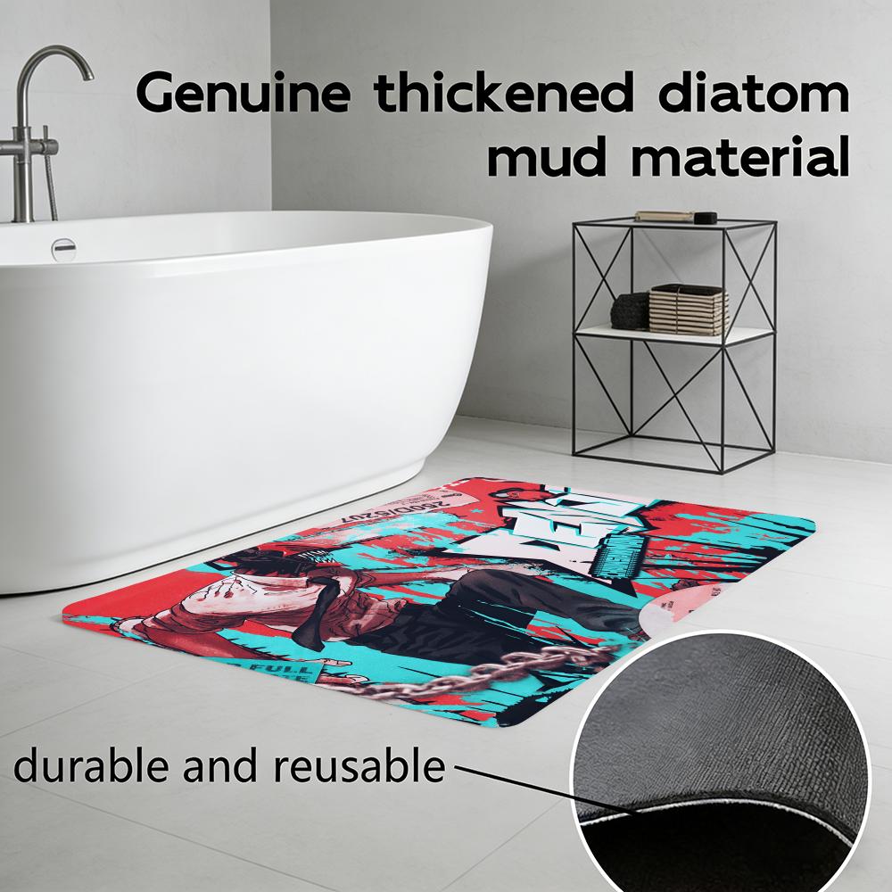Anime C-Chainsaw Man Floor Mat Diatomite Bath Mat, Quick Dry Absorbent Non-Slip Door Mat