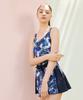 Jeteseu One-Piece Swimsuit Skirt-Shorts Cover-Up Set Navy Leaf