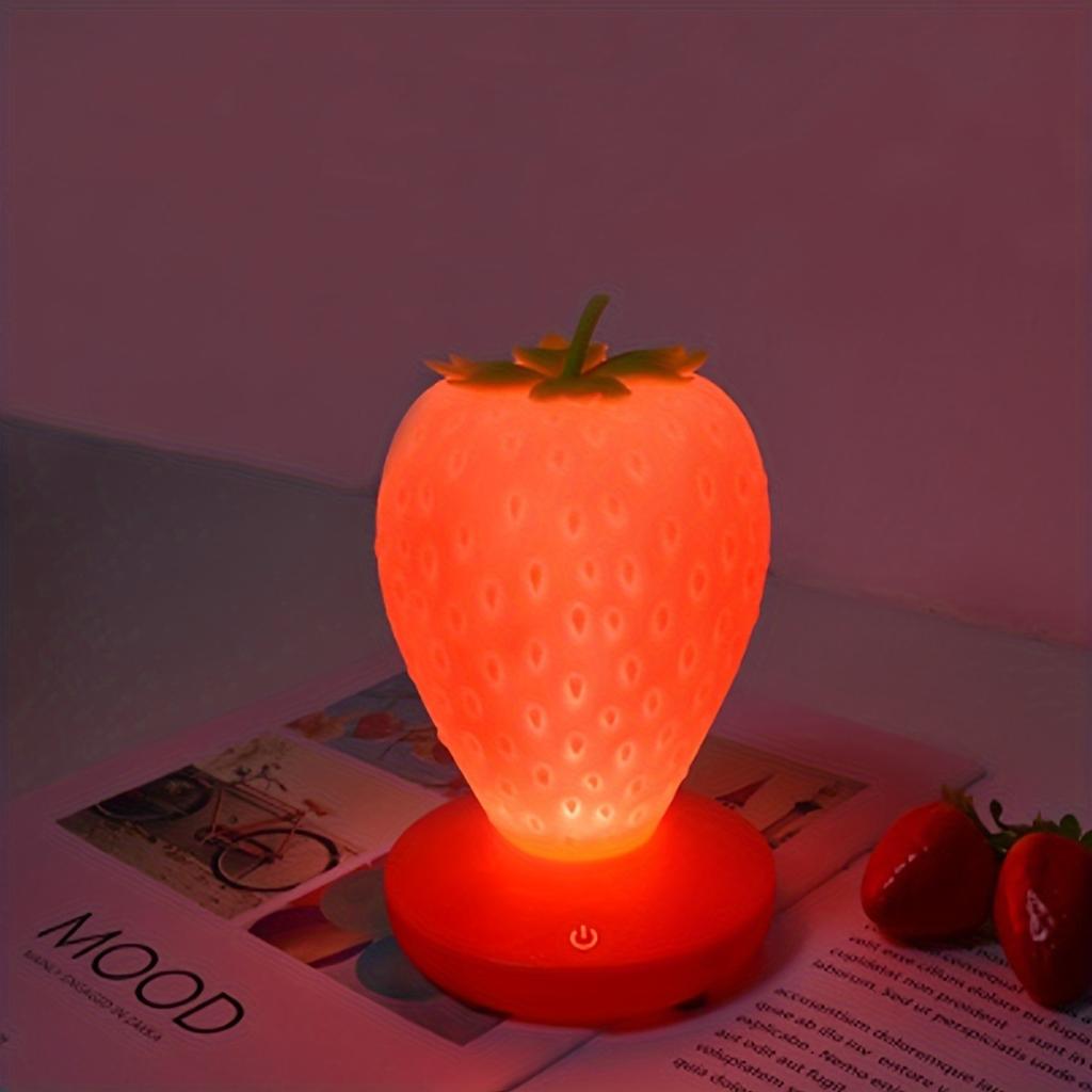 USB Rechargeable Strawberry Night Light Touch Controlled LED Bedside Lamp with Adjustable Brightness Multi Color Ambient Lighting Modern Plastic Fruit