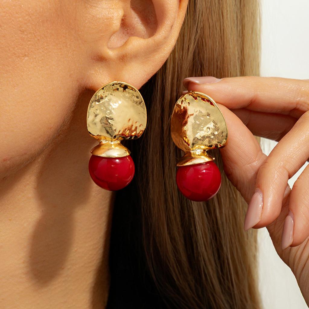 Dawney Exaggerated Retro Pattern Big Love Stud Earrings Female, Fashionable Metal Oil Dripping Flower Resin Earrings