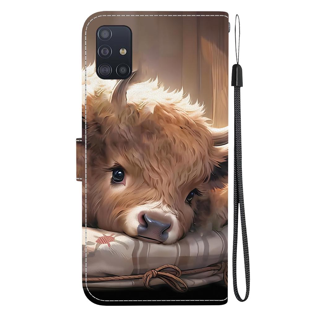 Handmade PU Leather Flip Case for Samsung Galaxy A51 5G (SM-A516F/A516B)- Anti-Slip Shockproof Cover with Wrist Strap & Heart/Rose Cat Designs