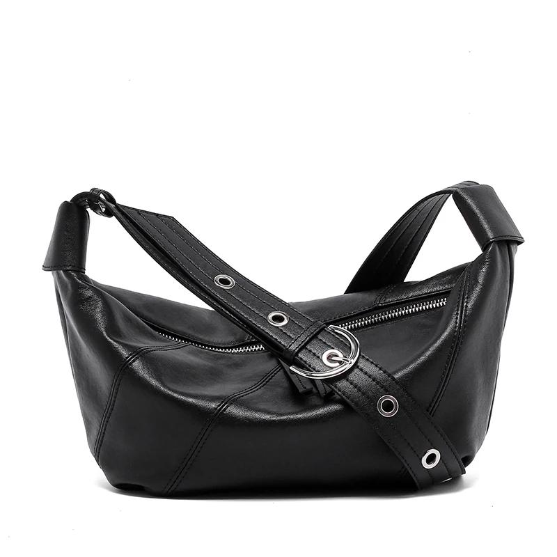 Women Natural Cowhide Leather Dumpling Bag For Ladies Casual Minimalist Adjustable Crossbody Hobos Bag Commuter Bag Accessories