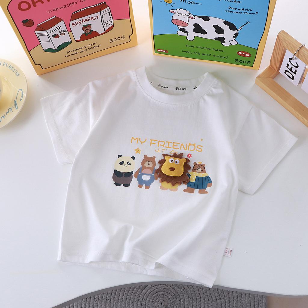 Children's Short-sleeved Pure Cotton Boys and Girls Summer Single-piece Medium and Large Children's Parent-child Wear