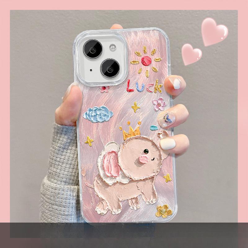Applicable To Apple 15 Mobile Phone Case Iphone14pro Oil Painting Elephant Giraffe Stand 13 Feather Yarn 12 High-end 7/8
