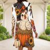 Women Plus Size Round Neck Long Sleeve A Line Flared Dress White Halloween Ghost Pumpkin Printed