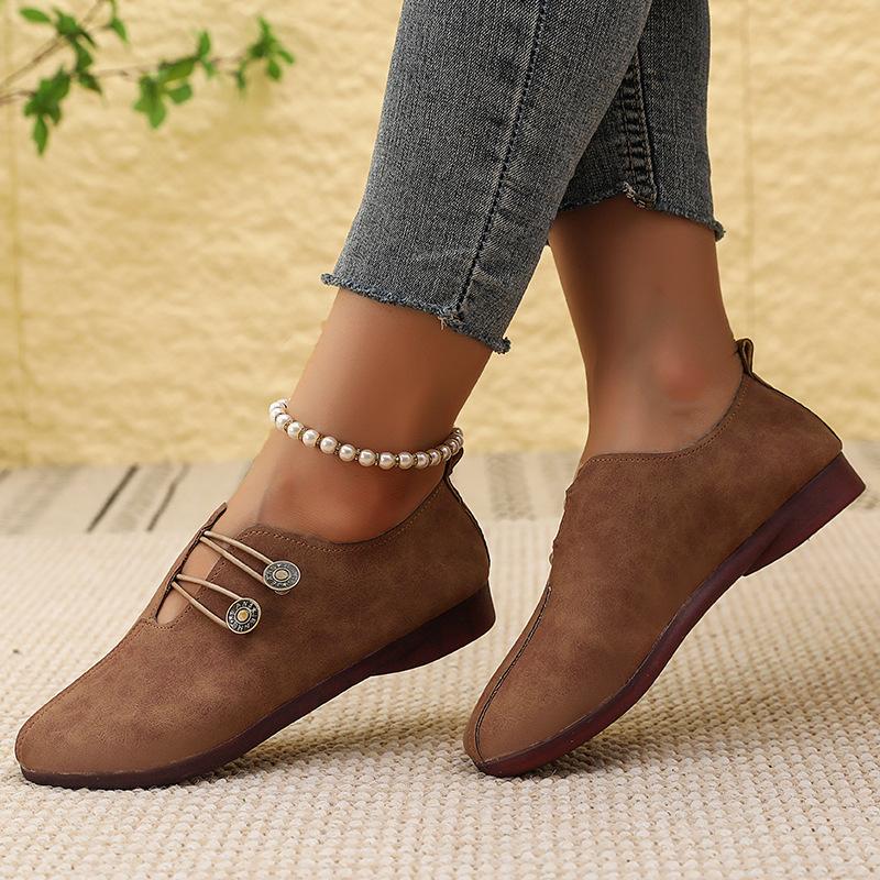 Flat-bottomed Casual Autumn Buckle Decoration Solid Color Soft-soled Single Shoes Large-size Casual Women's Shoes