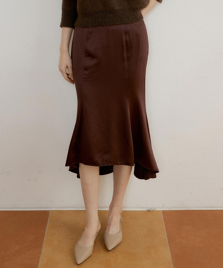 REORG At Panel Long Skirt Satin Choco Brown