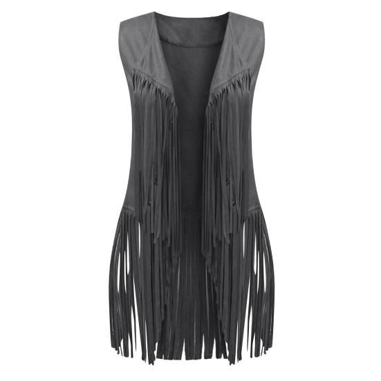 

Женские винтажные жилеты с бахромой в западном стиле больших размеров из замшевой кожи, ковбойская рубашка 70-х без рукавов с кисточками, куртки-кардиганы, жилет с бахромой M серый