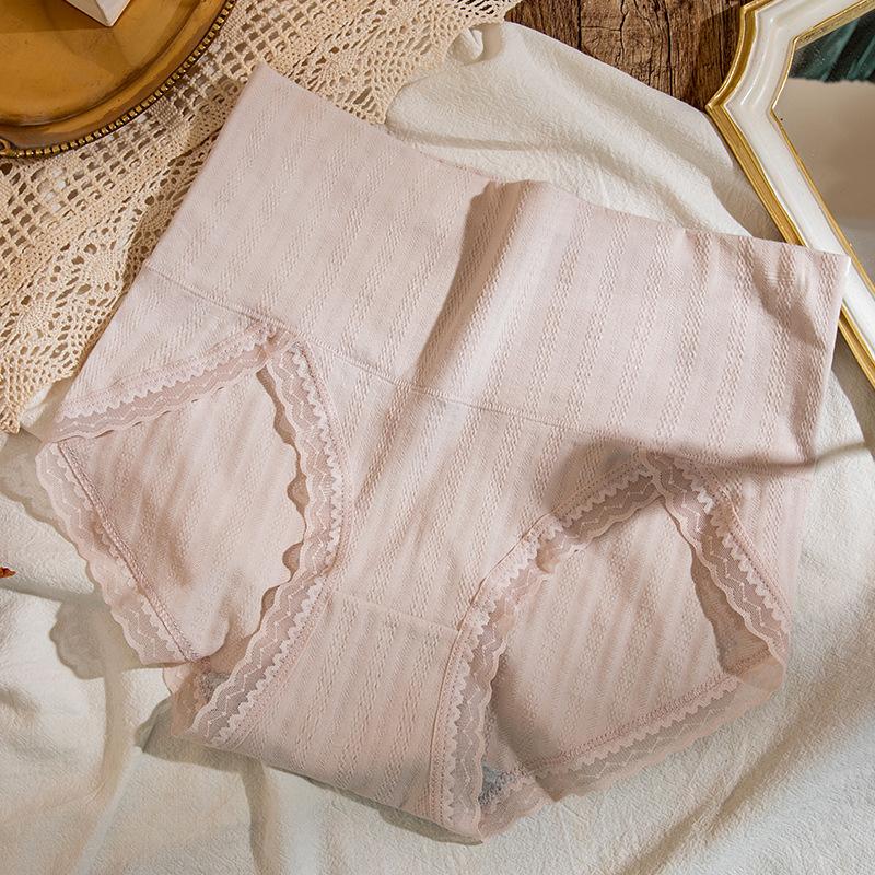 Dámské sexy krajkové spodní prádlo s vysokým pasem, bavlněné proužkované kalhotky bez stop