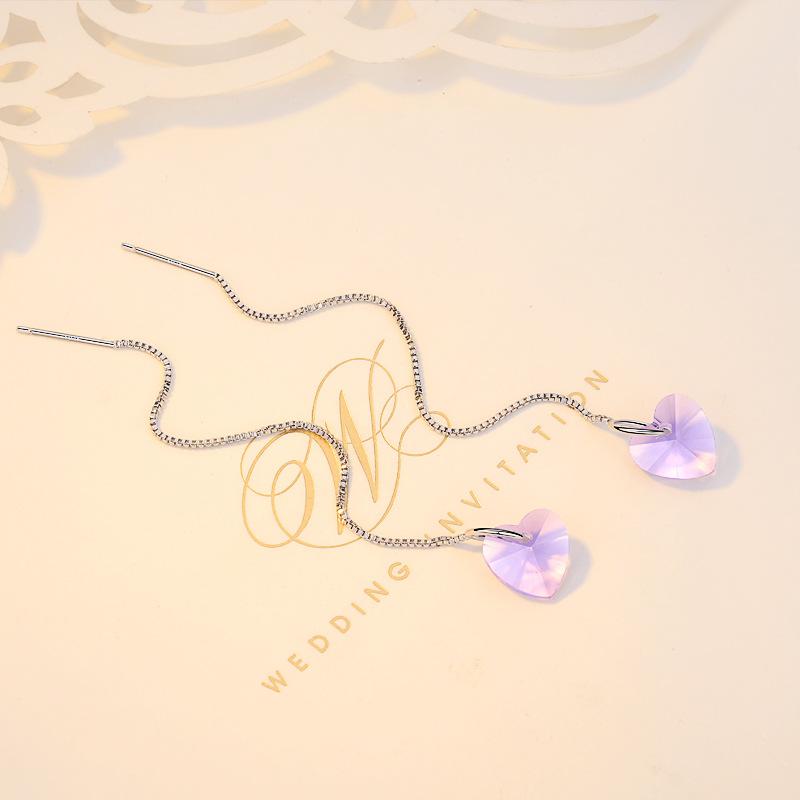 Women's long jewelry Ocean Heart Earrings Tassels Earrings Blue Crystal Earline