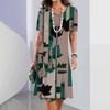 Elegant Women Short Sleeve Fashion 3d Print Midi Dress Plus Size Beach Clothing