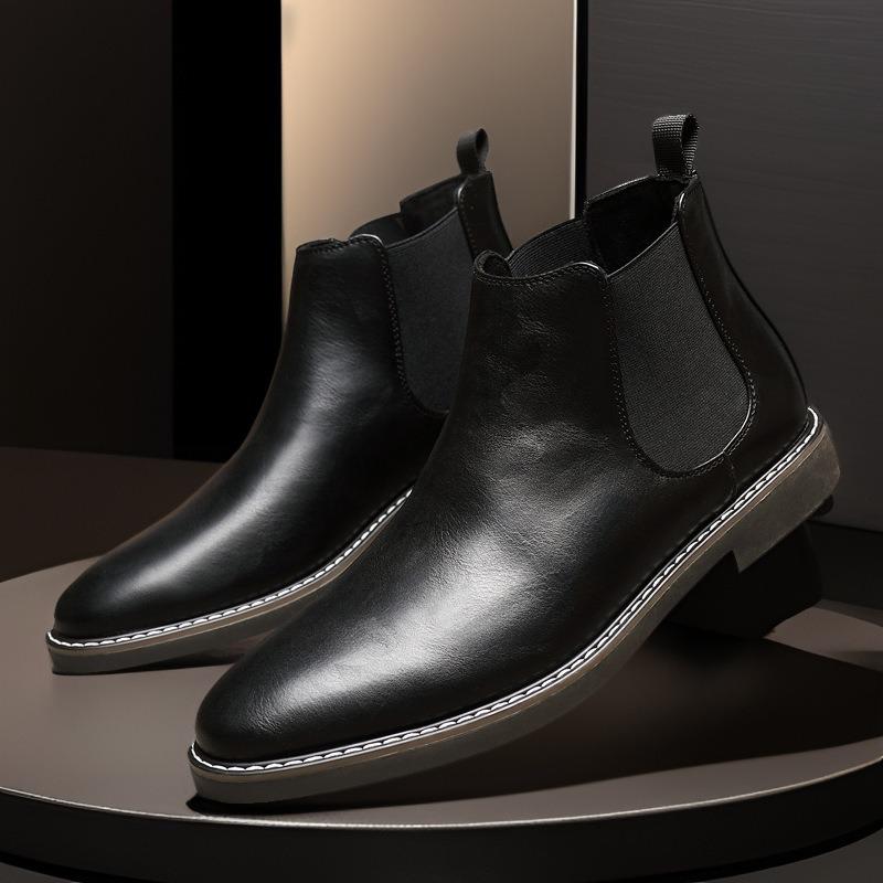 Fashion Men Chelsea Boots British Style Business Leather Boots Casual High Top Boot Fashion Pointe Ankle Boot Luxury Dress Boots for Men