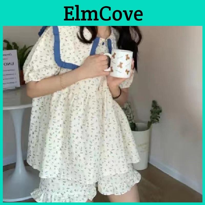 Summer Girl Sleepwear Set With Doll Collar And Floral Print Made Of Milk Silk For Cozy Home And Sleep Comfort