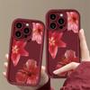 Wine Red Flower Print Soft Phone Case For iPhone 16 15 Pro Max 14 15 Plus 13 12 11 16E XR X XS Max 8 7 Plus SE2 Shockproof Cover