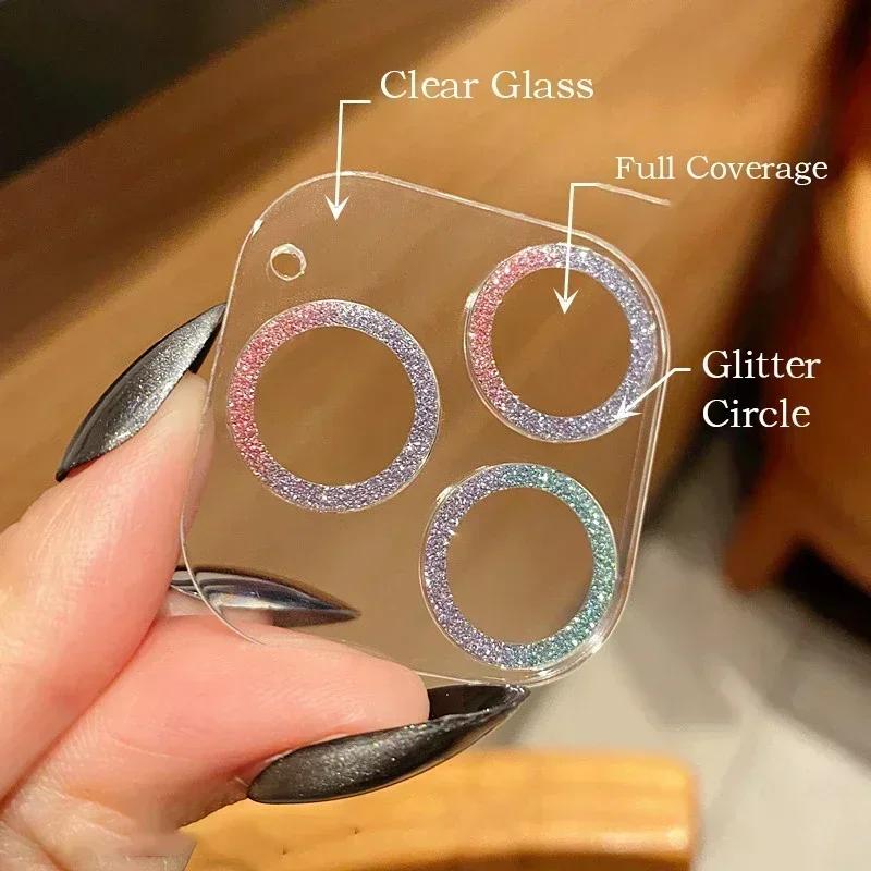 Bling Glitter Clear Camera Lens Protector for IPhone 17 Air 16 15 14 Pro Max Plus 13 Mini 17Air 17Pro 16Pro Tempered Glass Cover
