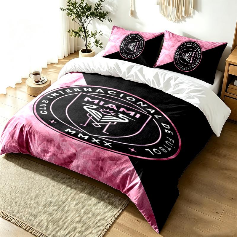 Inter de Miami 3pc Duvet Cover Set Simple Modern Bedding Set Wrinkle Resistant Soft Fabric All Season Use a perfect gift