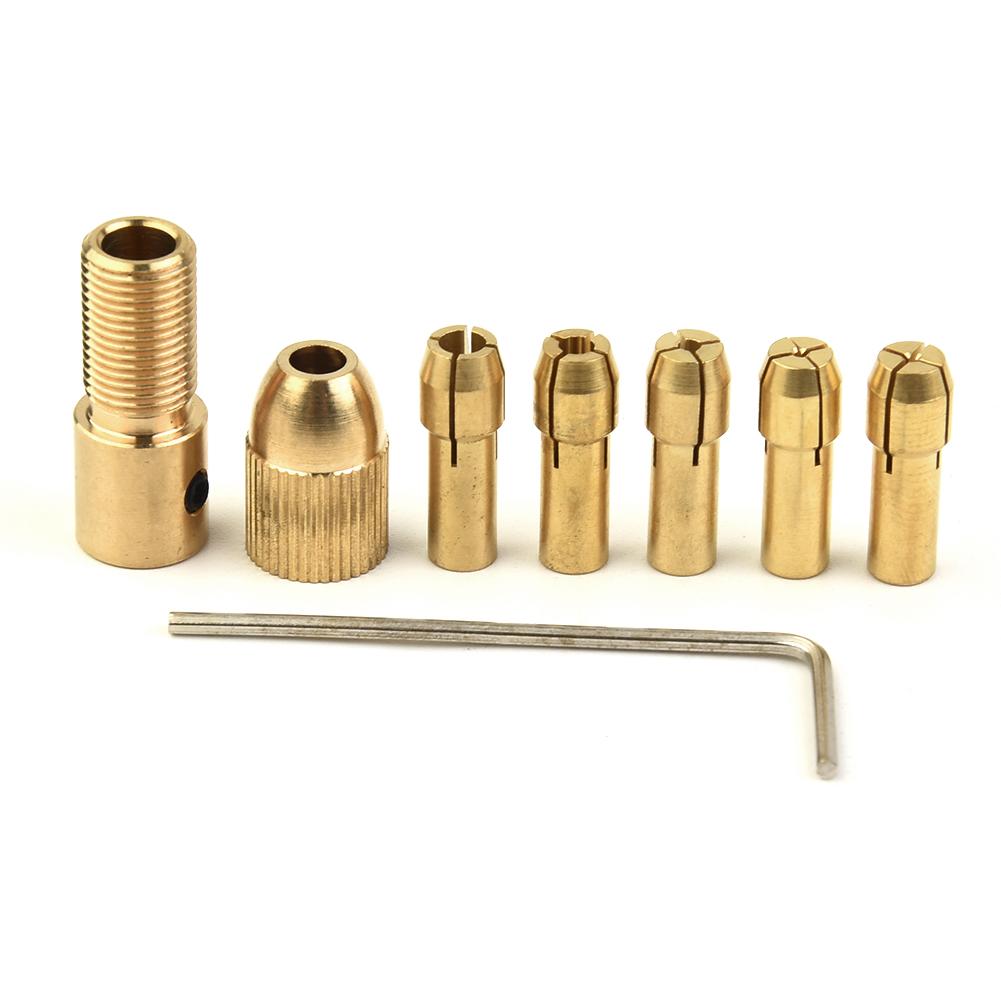 Handle Drill Chuck 7pcs Brass Gold Drilling Heads Connector Attachment