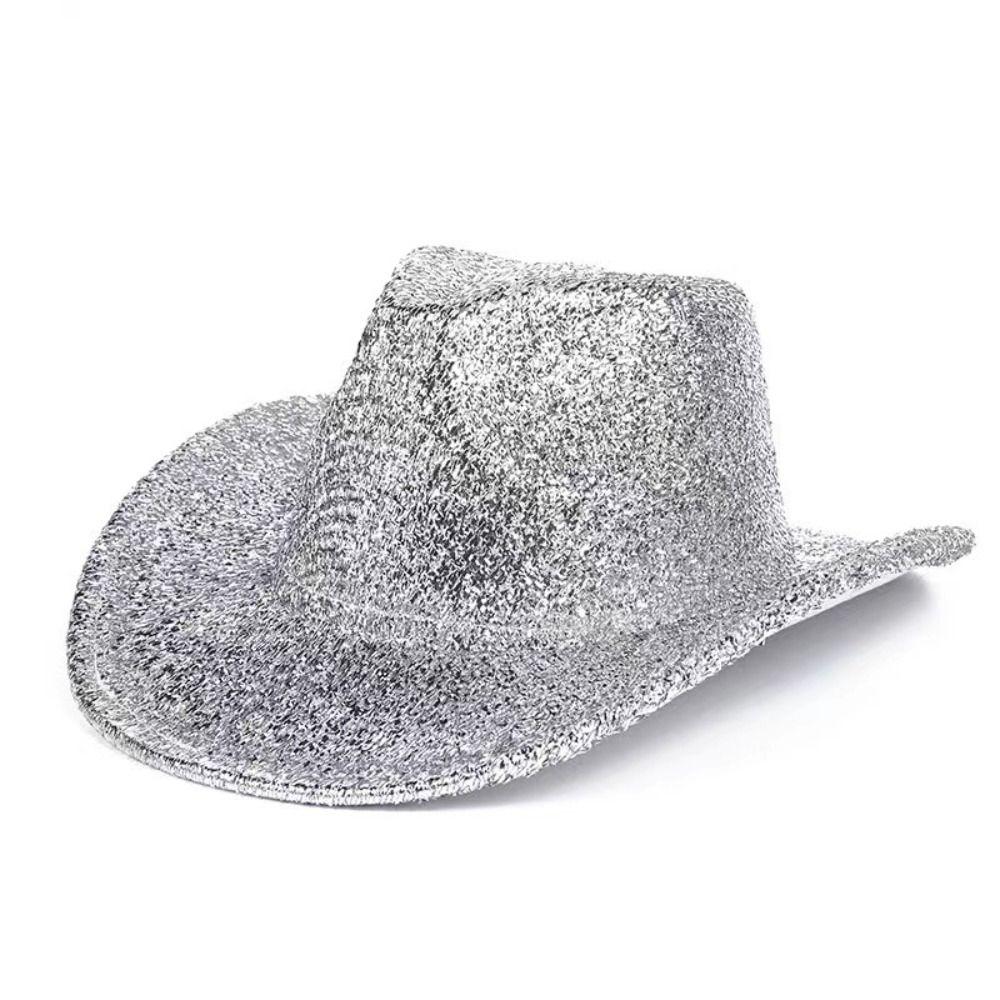 Silberner Cowboyhut Mit Strass – Glitzernder Westernhut Für Damen Bei Partys & Kostümen | Holografisch, Größe 56–58 Cm