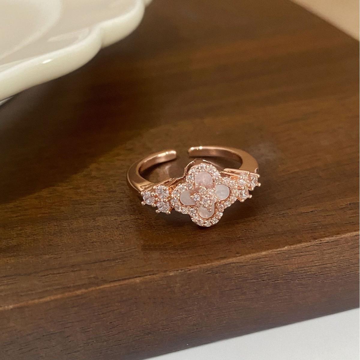 Exquisite Rose Gold Zirconia Seashell Flower Open Ring