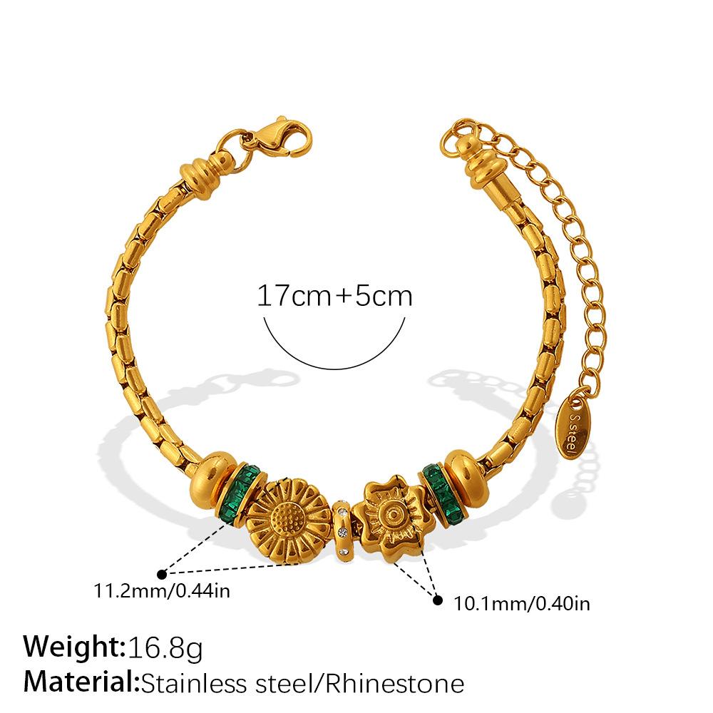 European and American gold adjustable bracelet with diamond decorative beads, exquisite retro style daily versatile jewelry