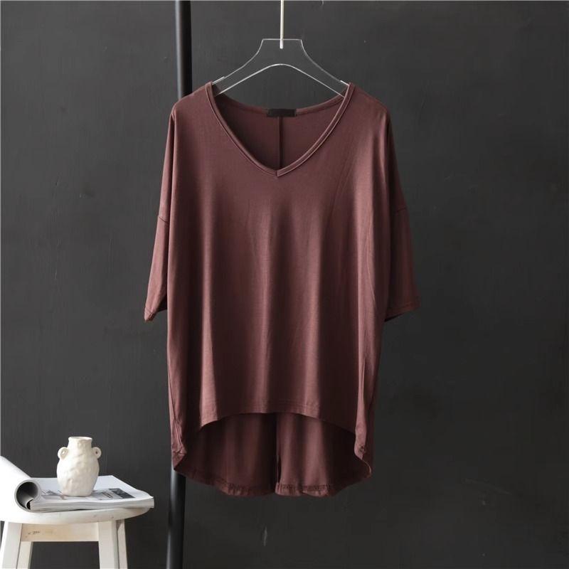 V-neck Undershirt Women's Five Quarter Sleeved T-shirt Summer Thin Plus Size Loose Sleepwear Mid Sleeved Korean Top