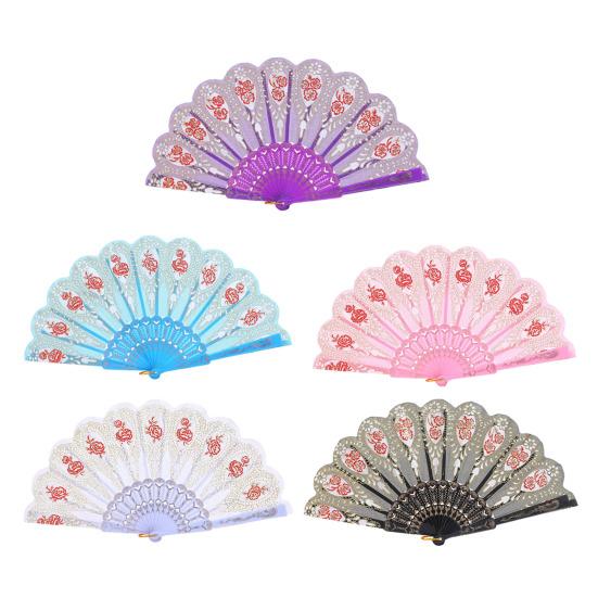 Vintage Flower Folding Fan Decorative Hand Held Fan with Plastic Ribs Portable Dance Wedding Party Fan Women Birthday Gift
