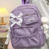College Style Bow Backpack Large Capacity Canvas Shoulders Bag Cute Students School Bag  School