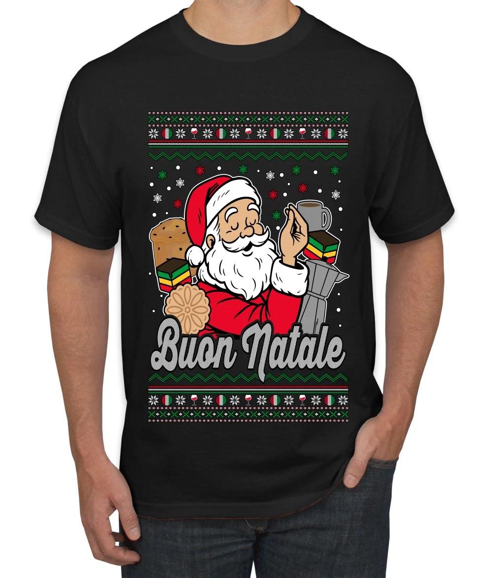 Buon Natale, Italian Santa Claus Ugly Christmas Men s T- Shirt 4XL